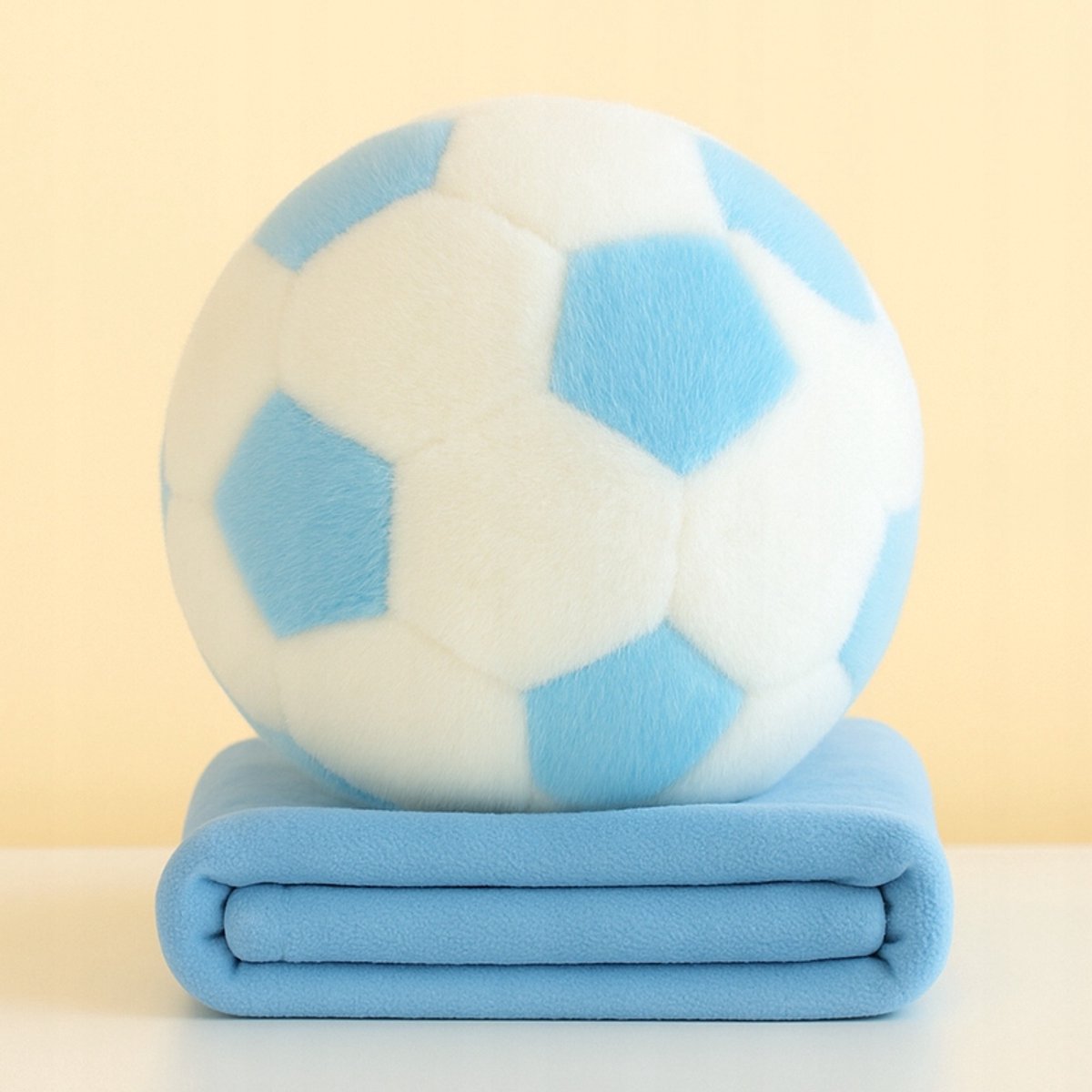 Grote voetbalknuffel met deken 30cm - Wit/Blauw XXL