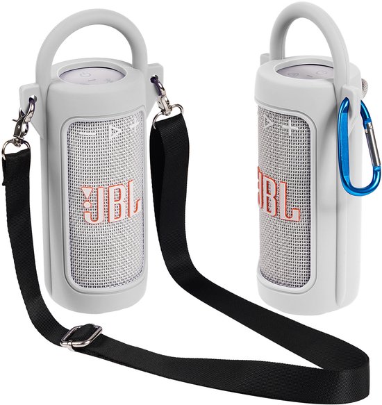 Beschermhoes geschikt voor JBL Grip Bluetooth Speaker - Met Draaghendel, Draagriem en Karabijnhaak - Meerdere Kleuren - Grijs/Wit - Schokbestendig - Krasbestendig - Siliconen - Hoesje - Case - Bescherming van Merkloos — afbeelding 2