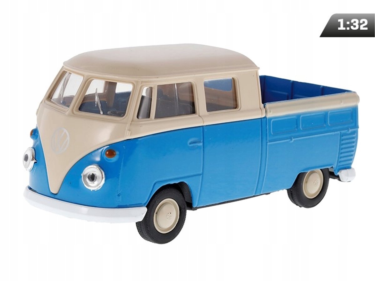 Volkswagen T1 Dubbel Cabine Pick-Up Modelauto 1:34 Blauw-Crème
