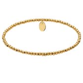 Gouden armband met kleine, uniforme kralen en een glad ovaal hangertje.