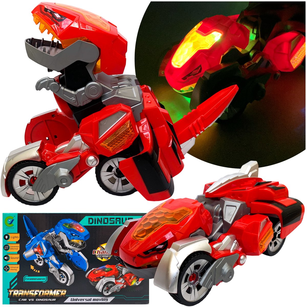 Auto met Dino Transformatietransformatie, Geluid & Licht, Op Batterijen