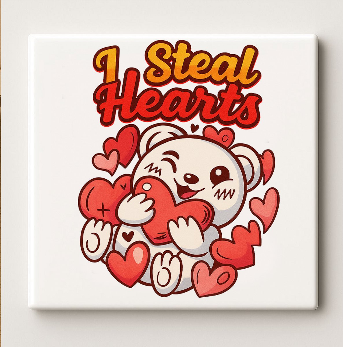 Nevolis I Steal Hearts Beer Art Tegel – 15x15cm Schattige Romantische Keramische Wanddecoratie, Lief Cadeau Idee Multi Color