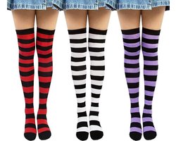 Sokken - Kniekousen dames - Kniekousen dames gestreept - Sexy sokken - Elastische Knie Sokken - Dijhoge sokken - Lange sokken voor dames - Casual sokken - Voor dames - Meisjes - Dagelijkse kleding - Feestkleding - Eén maat - 3 paar