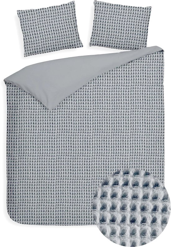Housse de couette gaufrée – LitaLente Gris clair – 100 % Katoen – Luxe et respirante – Comprend 2 Taies d'oreiller 60 x 70 cm – Qualité hôtelière – Infroissable et résistante – Convient aux Dekbed de 200 x 220 cm