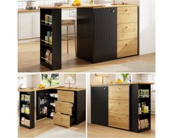Uitschuifbare Bartafel (138-204x39x104 cm) - 360° Draaibare Bar - Beweegbaar Keuken Eiland met Houtnerf Afwerking