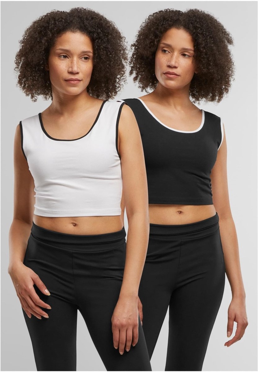 Urban Classics Contrast Crop Set van 2 Dames Top – S Zwart