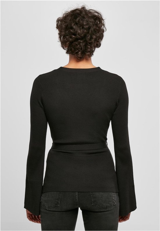 Urban Classics - Cardigan long enveloppé en tricot côtelé - XXL - Zwart