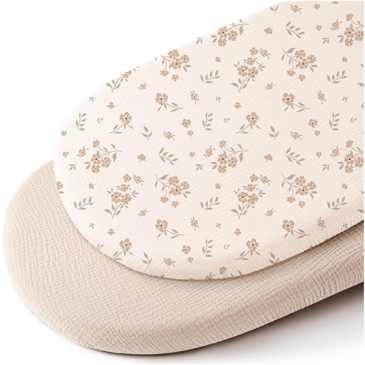 Image of 2 Stuks - Hydrofiele Baby Hoeslaken Wieg - Kinderwagen matras - Kleine bloemen en abrikooskleur - 80x40 cm - Aankleedkussenhoes