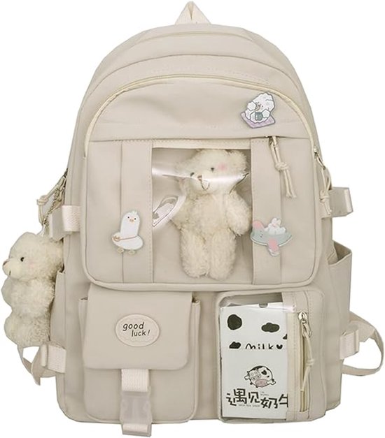 Waterdichte rugzak voor meisjes - Rugzak Meisje Met Pin en Accessoires - rugzak jongens - rugzak dames - Lichtgewicht Schooltas - School Student Schooltas - Rugzakken met grote capaciteit - Tieners - Schoolrugzakken voor middelbare School - Wit