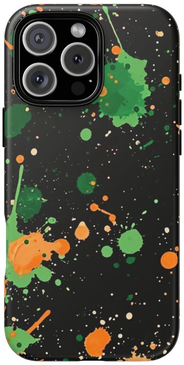 Groene en Oranje Verfspattenpatroon – Telefoonhoesje Geschikt voor iPhone 16 Pro Max