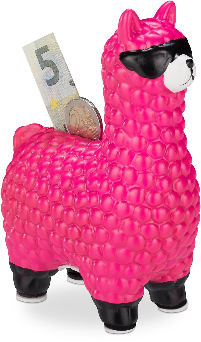 4x lama spaarpot met zonnebril - felroze spaarpotje - alpaca - keramiek