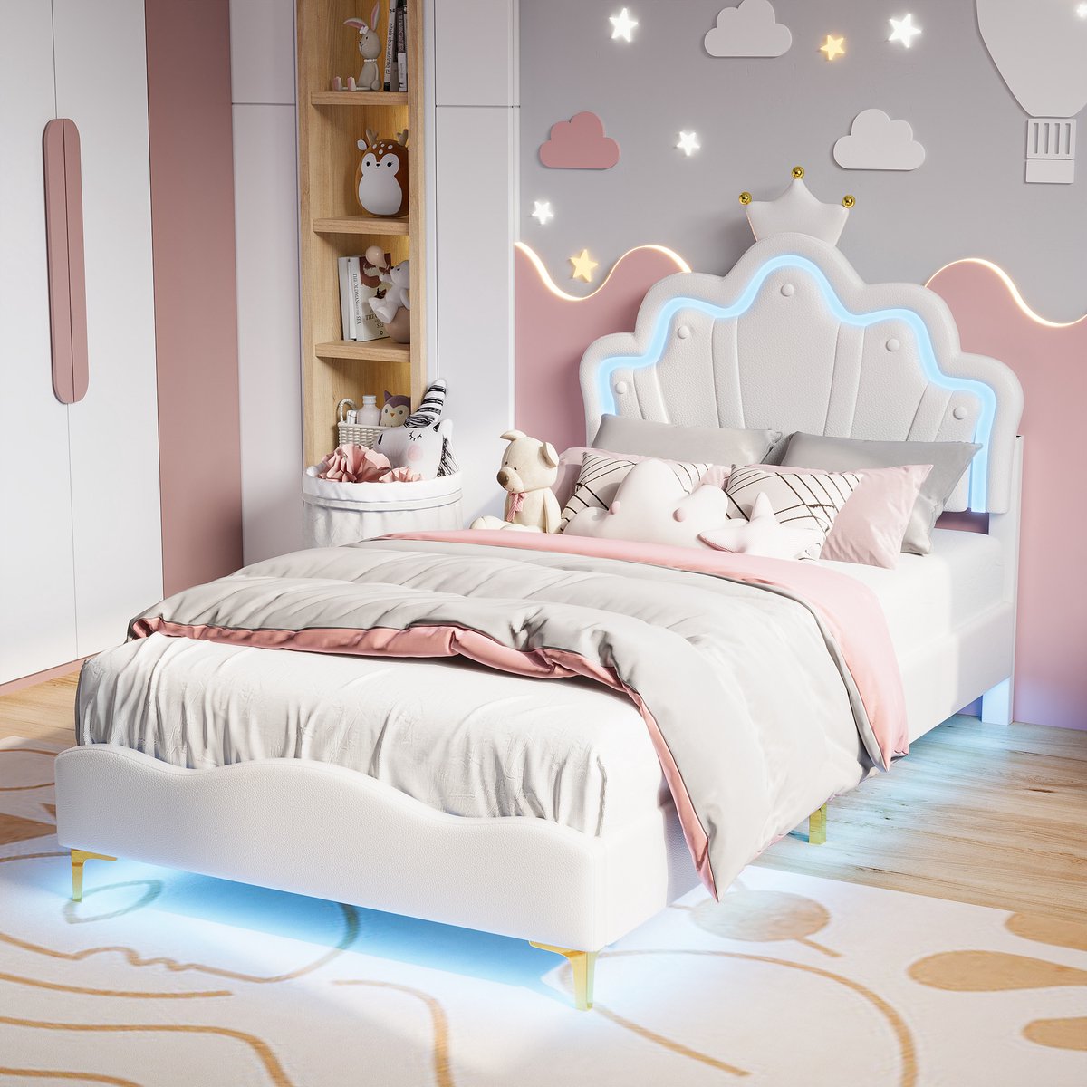 Gestoffeerd Gestoffeerd Prinsessenkroon Kinderbed 90x200 - afbeelding 4