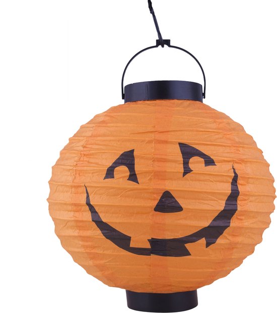 Funny fashion Halloween decoratie - 4x - pompoen - 20 cm - versiering - met LED licht - bollampioen — afbeelding 3