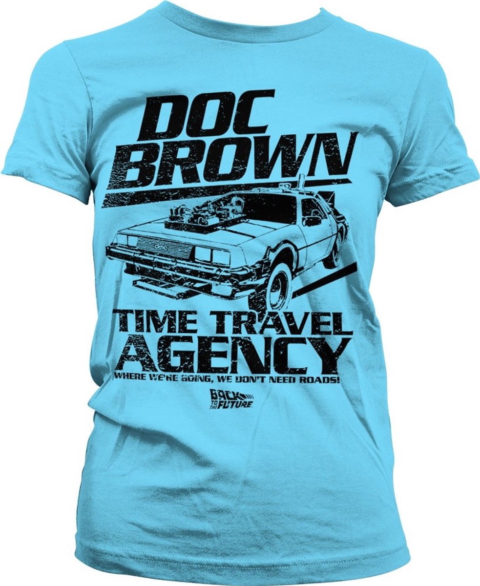 Back to the Future Doc Brown Time Travel Agency Girly Tee dames-T-shirt, hemelsblauw