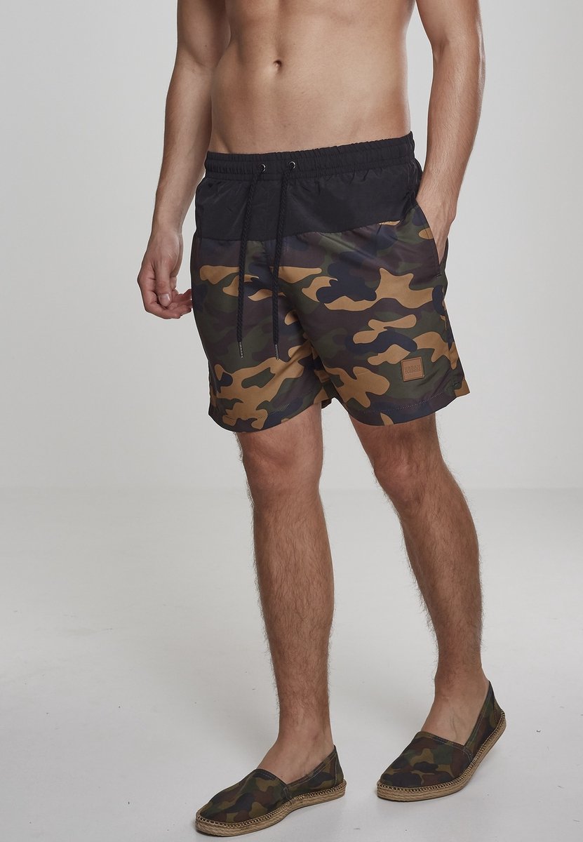 Urban Classics Block Swim Heren Zwembroek woodland/ XXL Zwart