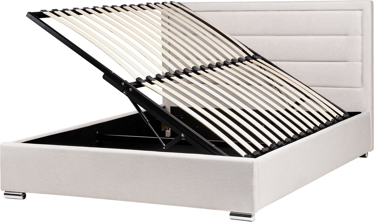 ROUEN - Bed met opbergruimte - Lichtbeige - 160 x 200 cm - Polyester