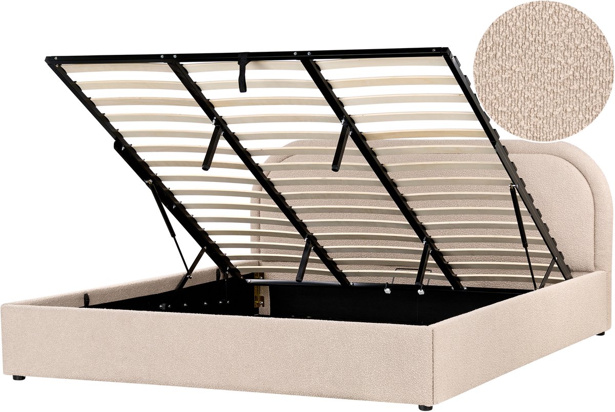 Beliani QUILLIEN - Bed met opbergruimte - Beige - 180 x 200 cm - Bouclé