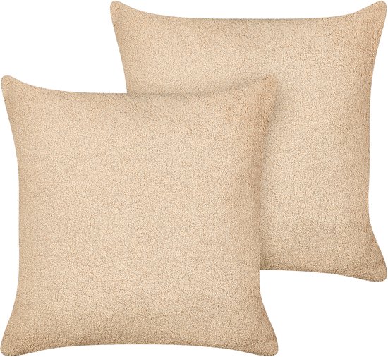 LEUZEA - Sierkussen lot de 2 - Beige sable - 45 x 45 cm - Bouclé
