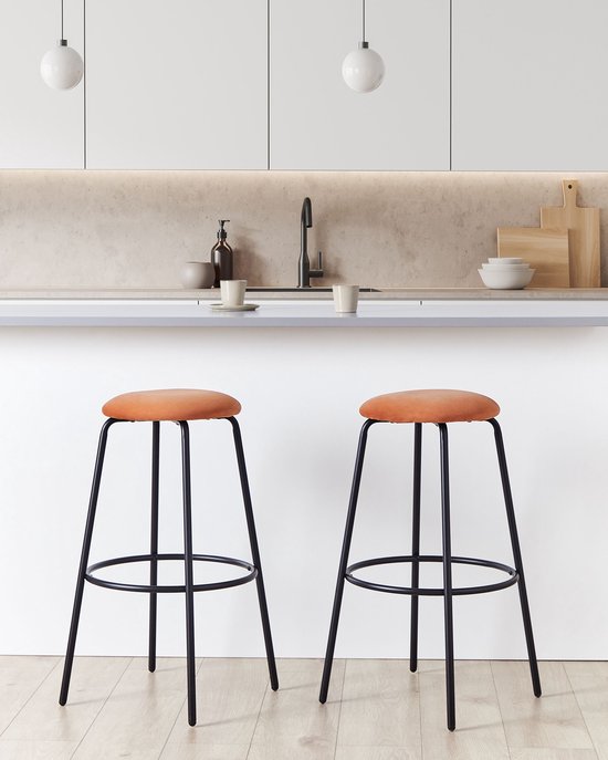 Set de 2 tabourets de bar MORTON Velours Oranje