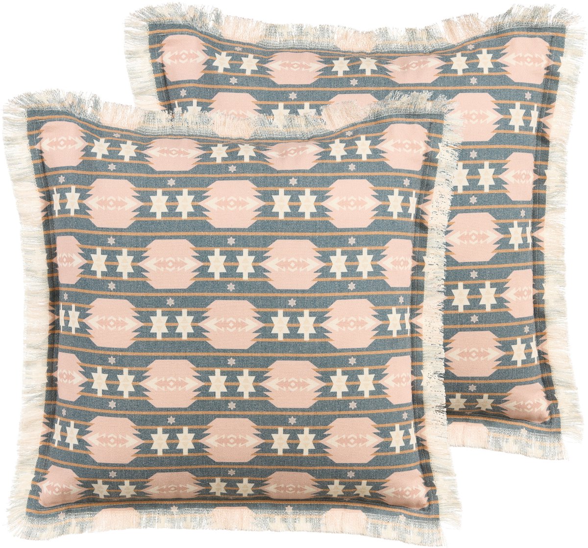 Beliani DIANTHUS - Sierkussen set van 2 - Grijs/Beige - 60 x 60 cm - Polyester Meerkleurig