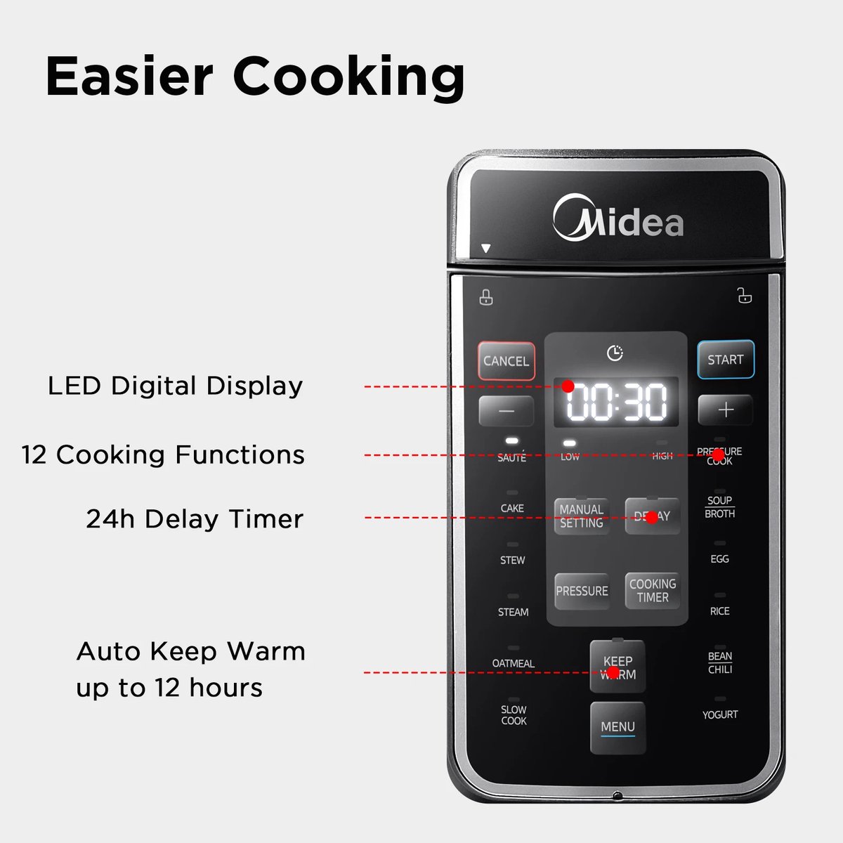 Afbeelding 2 van Studio Lyma Multicooker - Slowcooker - Crockpot - Rijstkoker - Yoghurtmaker - Snelkookpan - 9 Functies - 12 Programma's - Met timer