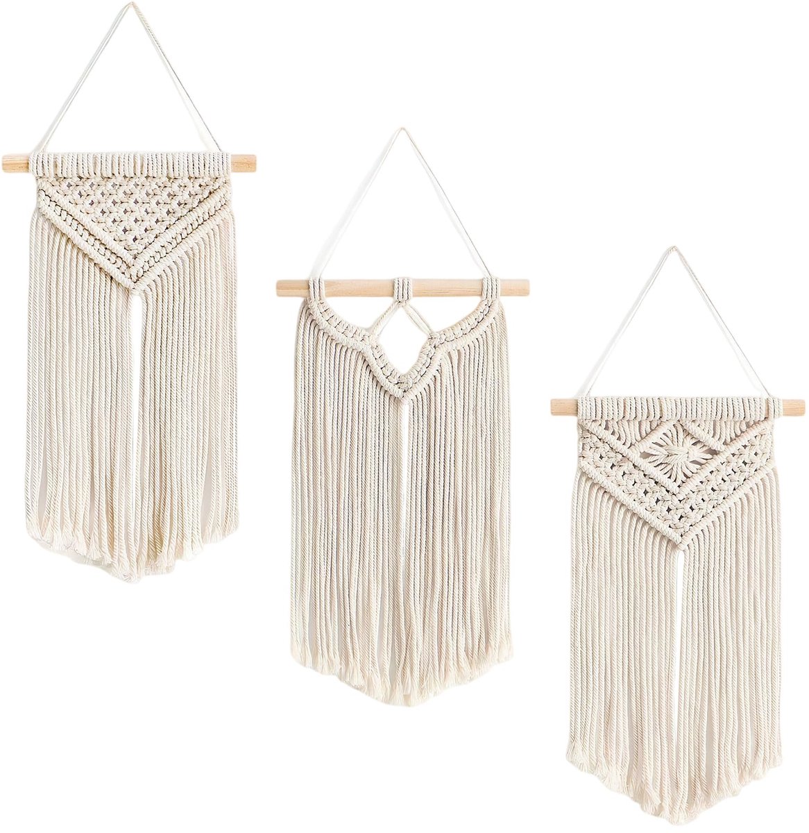 Azomor® Set van drie decoratieve macramé wandhangers voor een boho chic interieur
