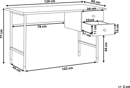 Beliani ABILEN - Bureau - Couleur bois clair - Panneau de fibres de bois