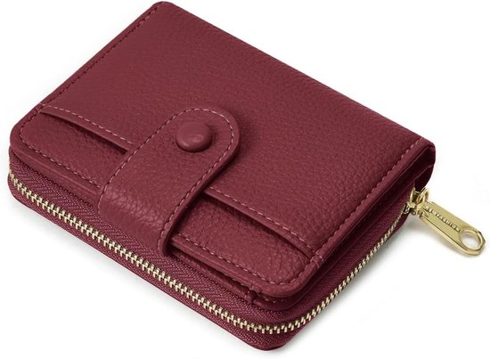 Petit portefeuille pour femme en cuir souple, petit portefeuille pour femme, mini portefeuille avec grande poche zippée pour les pièces, bordeaux, moderne