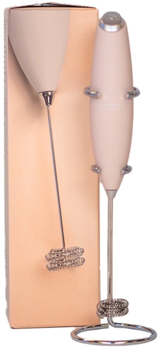 Cabau - Bloom Mixer – Draadloze Elektrische Mini Mixer voor Shakes & Supplementen – Beige – Dubbele Whisk, Klontvrij Mixen zonder Shakebeker – Incl. Standaard