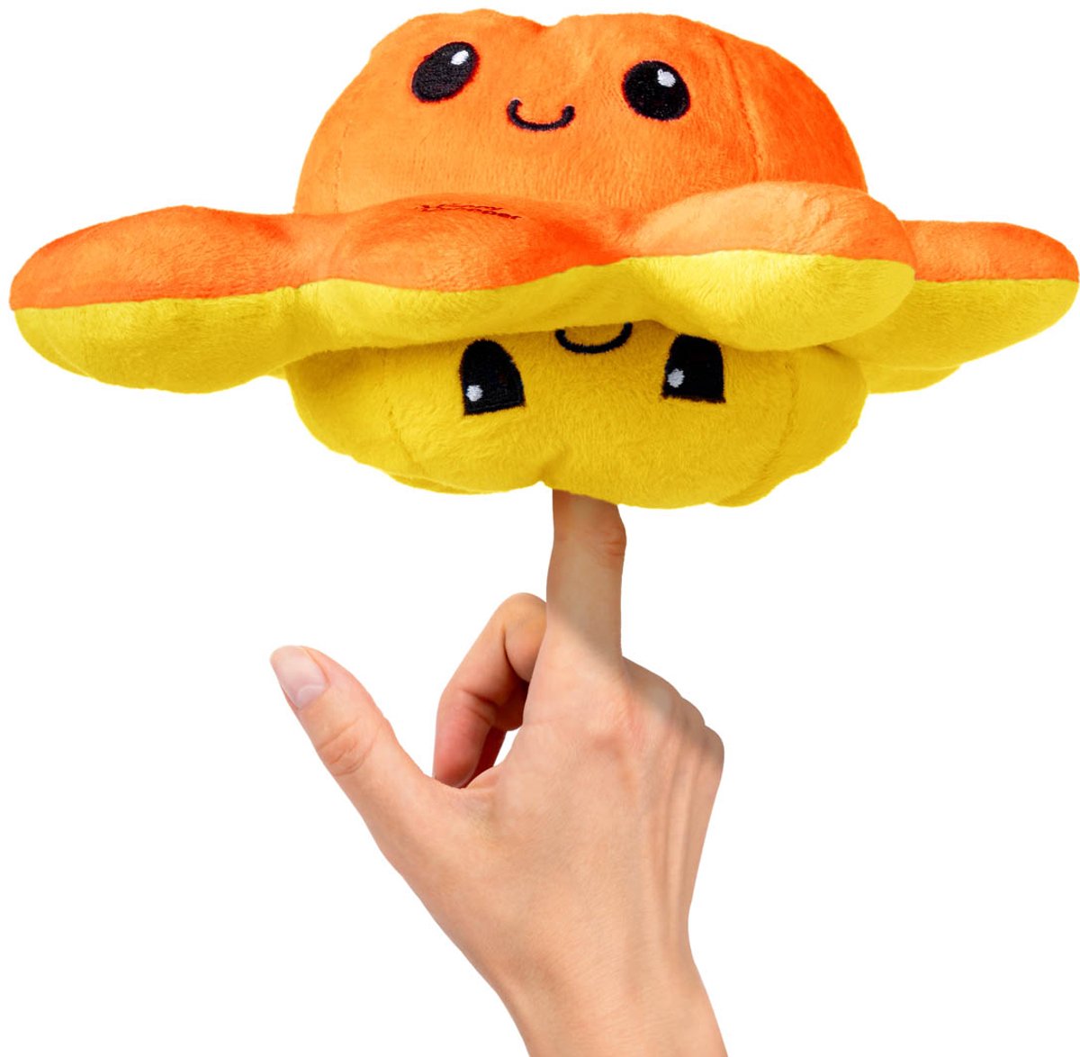 Mood octopus knuffel - Knuffels - Knuffeldier - Pluche speelgoed - Reversible - 20 cm - Geel/oranje