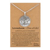 Levensboom Ketting op Cadeau Kaartje Zilverkleurig - Spirituele Talisman - Roestvrij Staal / Stainless Steel - Tree of Life - 60cm - Pax Amare