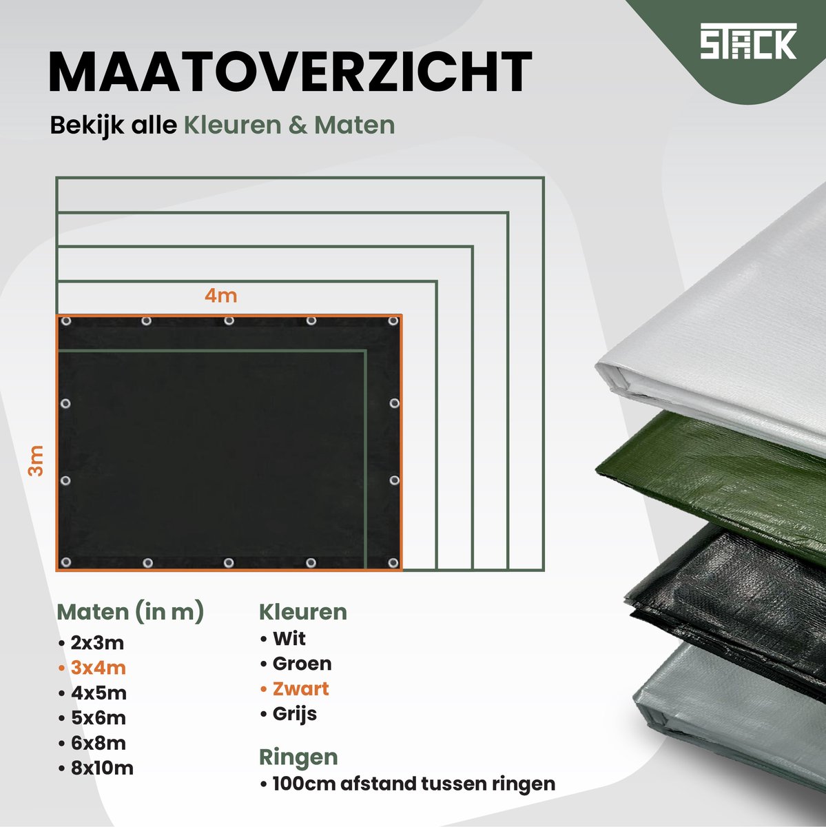 STACK® Extra Sterk Afdekzeil - 3x4m - Zwart - 150G/M2 - Waterdicht Bouwzeil & Zeildoek - Zeil Met Ringen - Beschermhoes & Afdekhoes voor Zwembad,Tuin Set,Motor,Scooter,Fietsen,Aanhangwagen,Scootmobiel,BBQ accesoires - Auto Hoes Bescherming — afbeelding 6