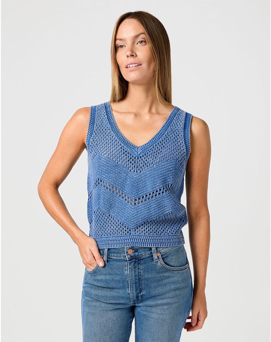 Wrangler Sweater Loose Fit Mouwloos T-shirt XS Vrouw Cyaneus