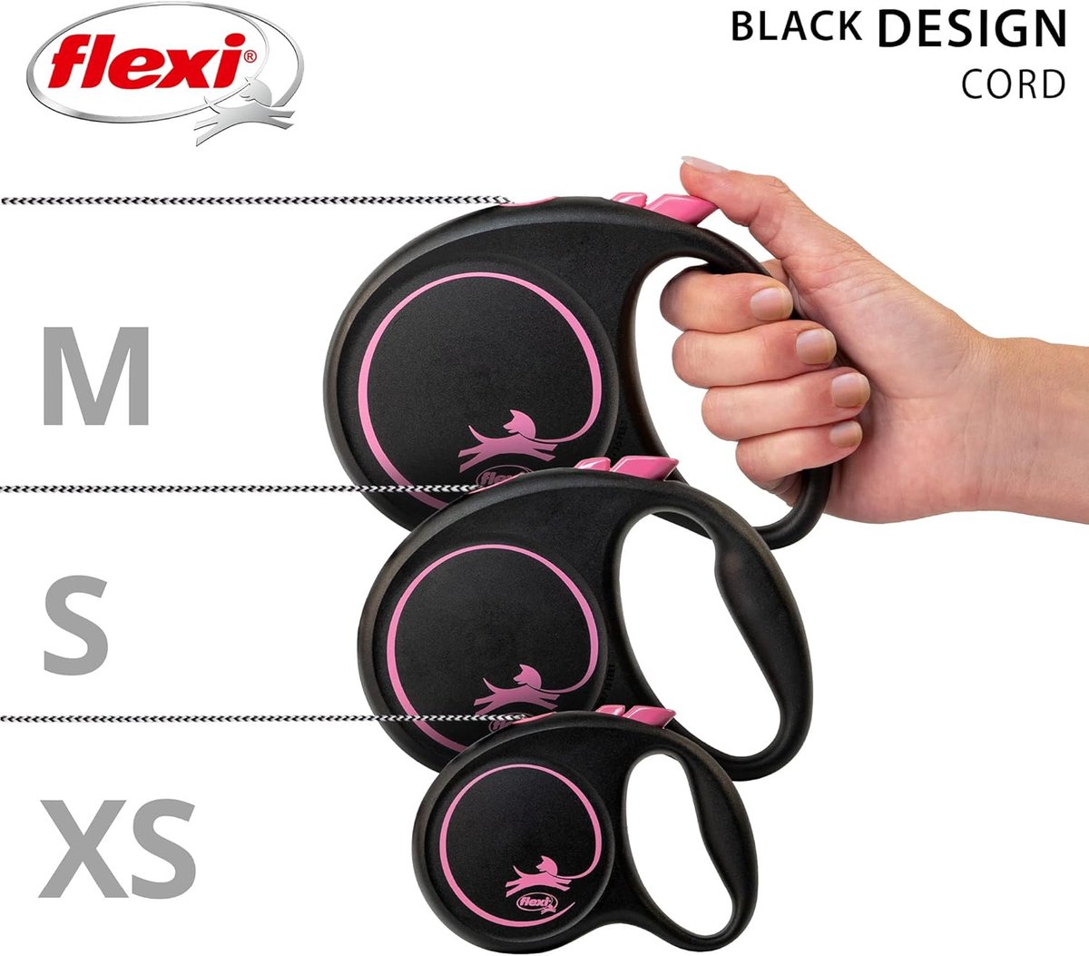 Flexi Black Design Cord Pink Medium 5m Retractable Dog Leash/Lead for dogs up to 20kgs/44lbs — cadeau in Cadeau-ideeën - foto 6
