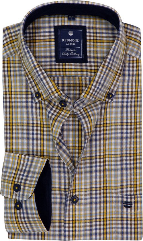 Chemise Redmond Comfort Fit - sergé - carreaux bleus, gris, jaunes et blancs - Repassage facile - Taille du col : 51 - 52