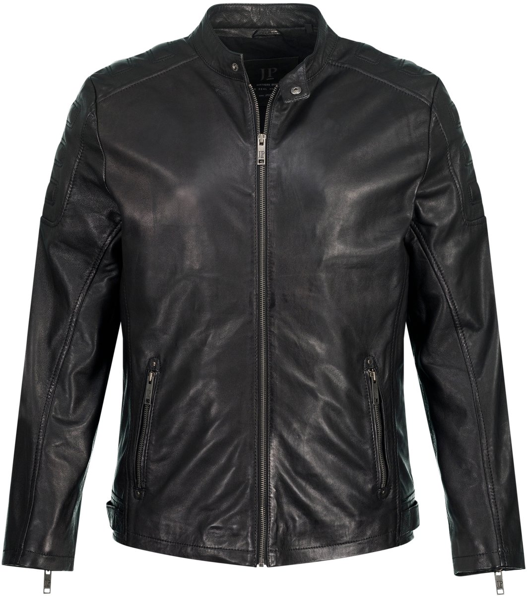 JP 1880 - Heren - bikerjack leer zeer fijn lamsnappa schouerstiksel - Zwart - Maat 7XL