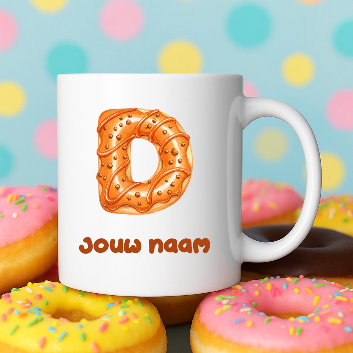 Mok - Donut letter D – Gepersonaliseerd met naam – Grappige Mokken
