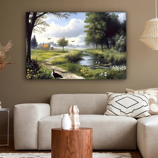 Tableau sur toile 120x80 cm - Décoration murale exclusive Chemin de sable - Paysage vert - Water - Décoration murale salon - Décoration chambre - Accessoires chambre - Peintures sur toile