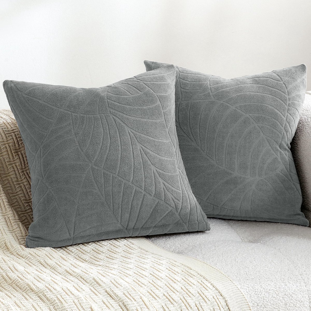 Azomor® Set van twee decoratieve kussenhoezen met bladmotief voor woonkamer