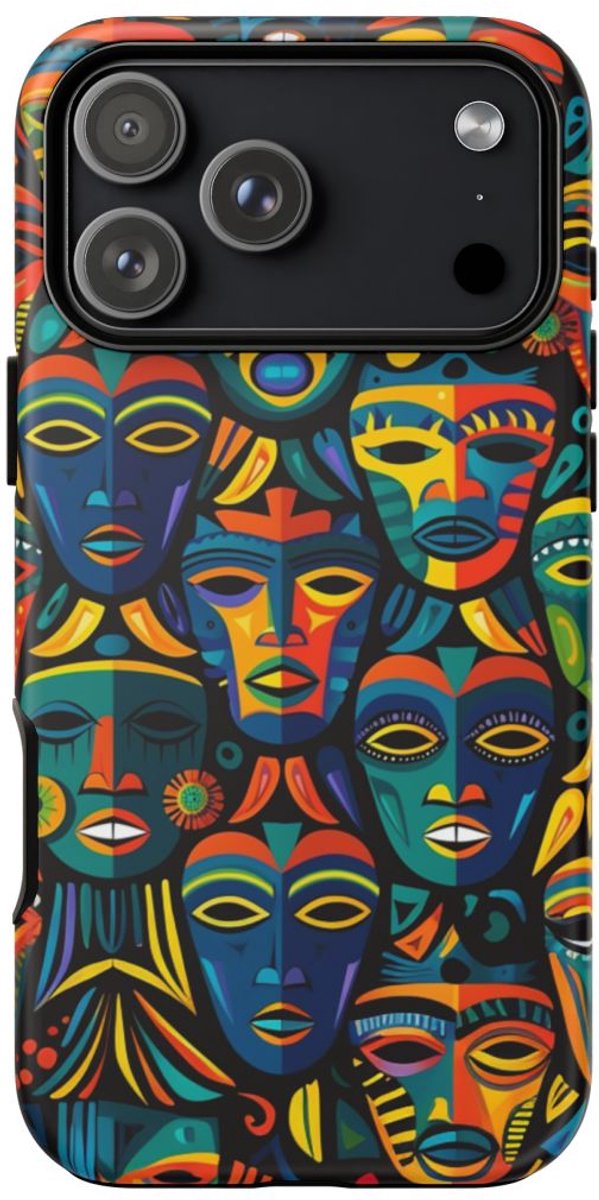 Kleurrijk Tribal Maskerpatroon – Telefoonhoesje Geschikt voor iPhone 17 Pro Max