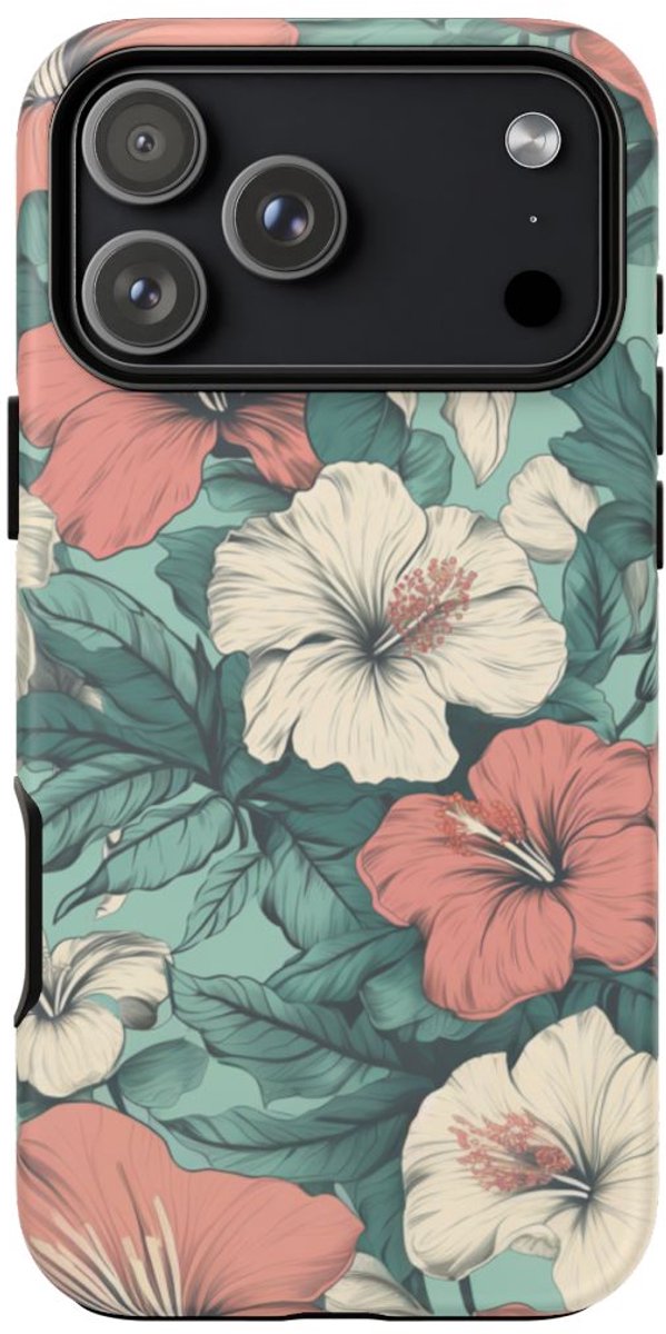 Pastel Hibiscus Bloemenpatroon – Telefoonhoesje Geschikt voor iPhone 17 Pro Max