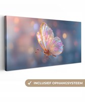 Tableau sur toile 100x50 cm - Décoration murale Papillon - Ailes - Pastel - Paillettes - Décoration murale murale salon - Décoration chambre - Accessoires de chambre - Peintures sur toile