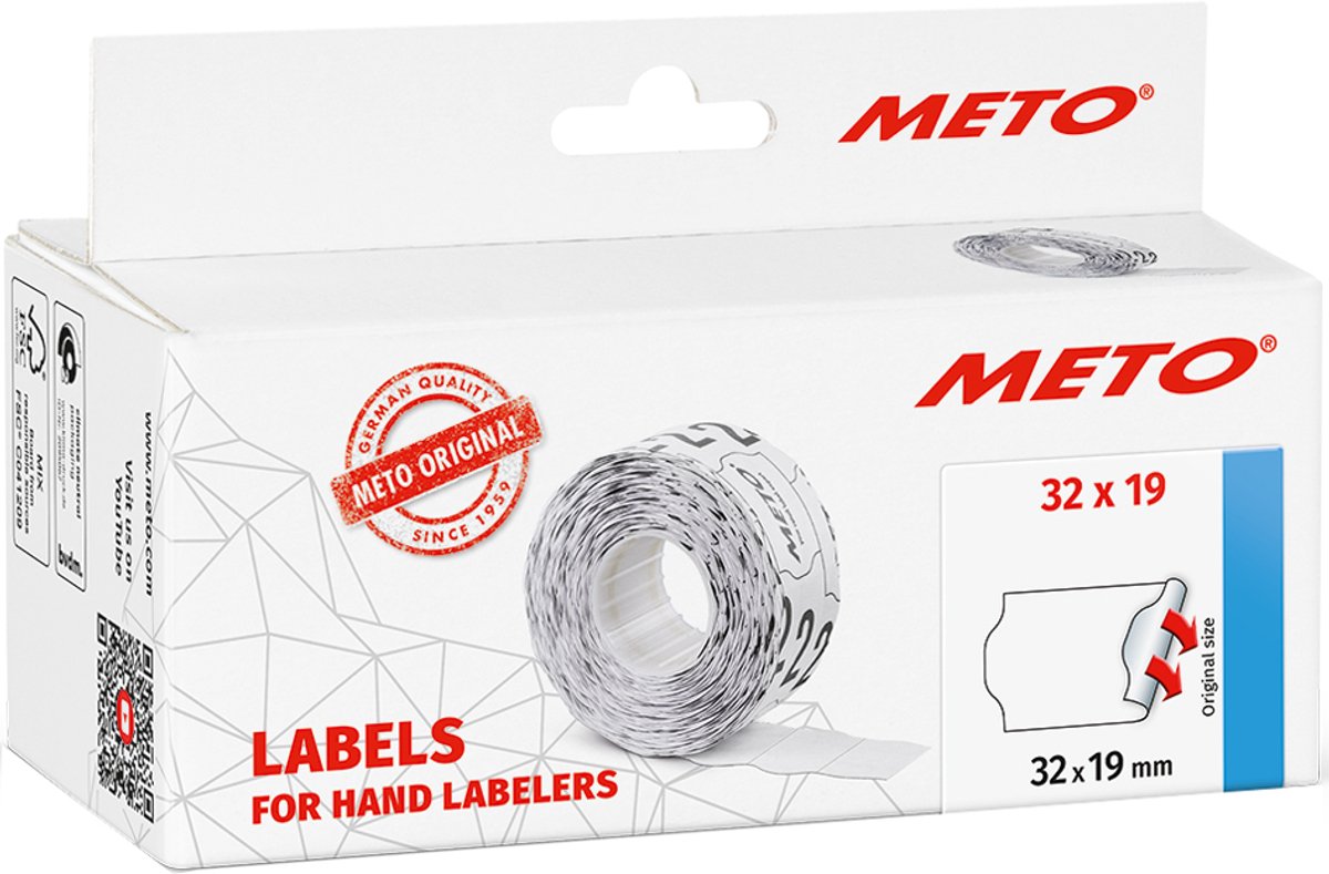 METO etiketten voor prijstangs, 32 x 19 mm, wit