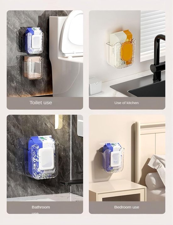 2 stuks Vochtig Toiletpapier Houder - Dispenser voor nat toiletpapier zonder gaatjes - Opbergdoos voor vochtige doekjes - Wanddispenser voor tissues - Zelfklevende dispenser voor babydoekjes - Tissuedispenser Geschikt voor badkamers - grijs — afbeelding 4