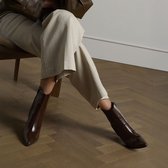 Manfield - Femme - Bottines à talon en cuir verni marron - Pointure 36