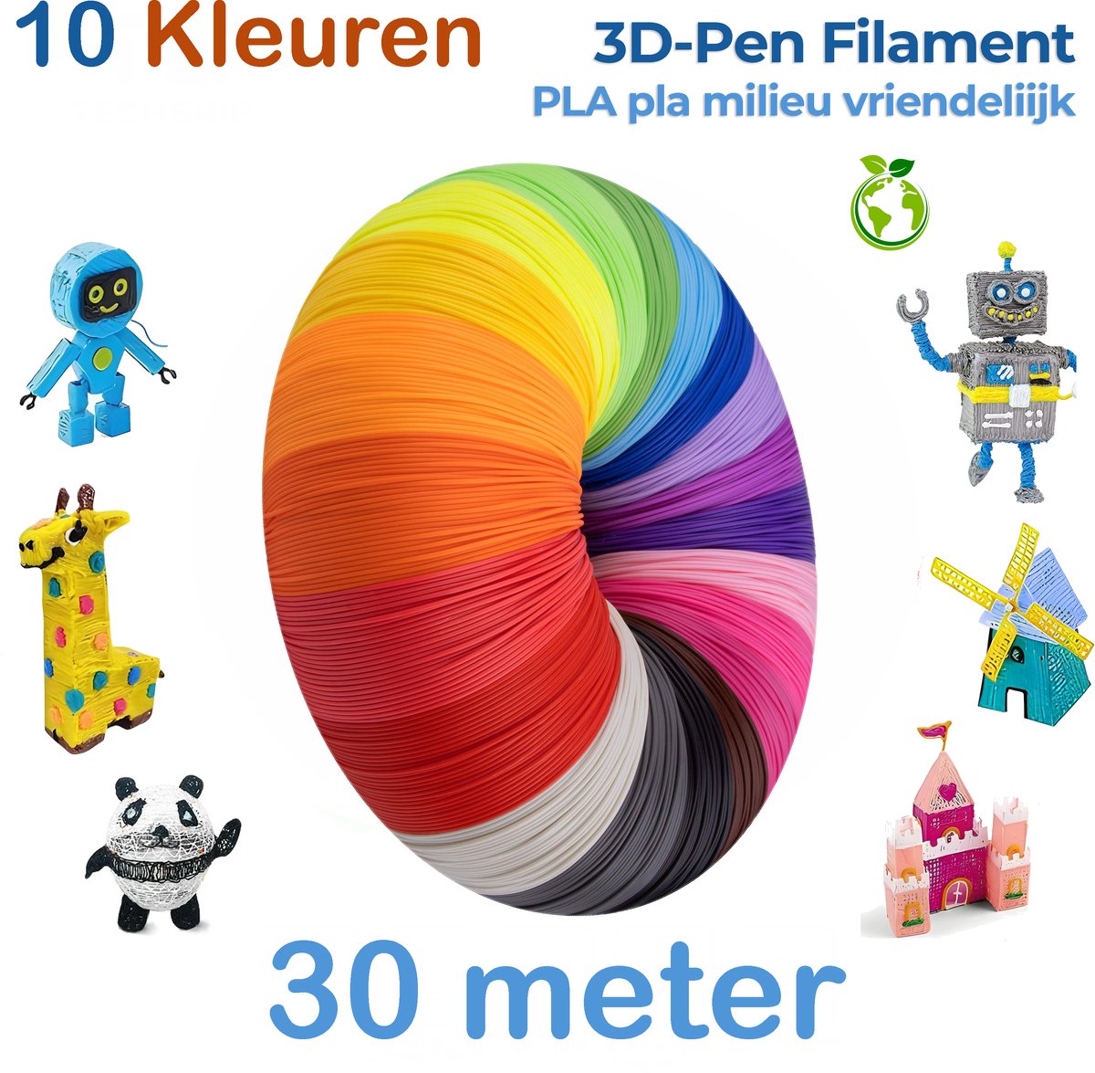 Image of 3D Pen Vullingen – PLA Filament 1,75mm – 30 Meter – 10 Kleuren – Milieuvriendelijk, Niet Giftig, Biologisch Afbreekbaar – Universeel – Geschikt voor 3Doodler Flow, 3Doodler Pro en vrijwel alle 3D Pennen