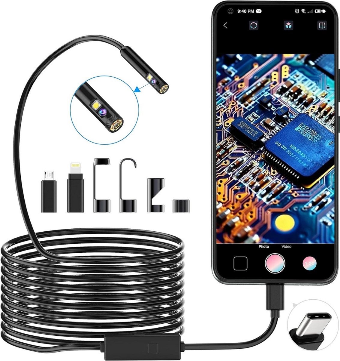 CLVP® USB Endoscoop Iphone – Draadloze Inspectiecamera HD – Endoscoop Inspectie Camera voor Android en Iphone – Zwart - 5M