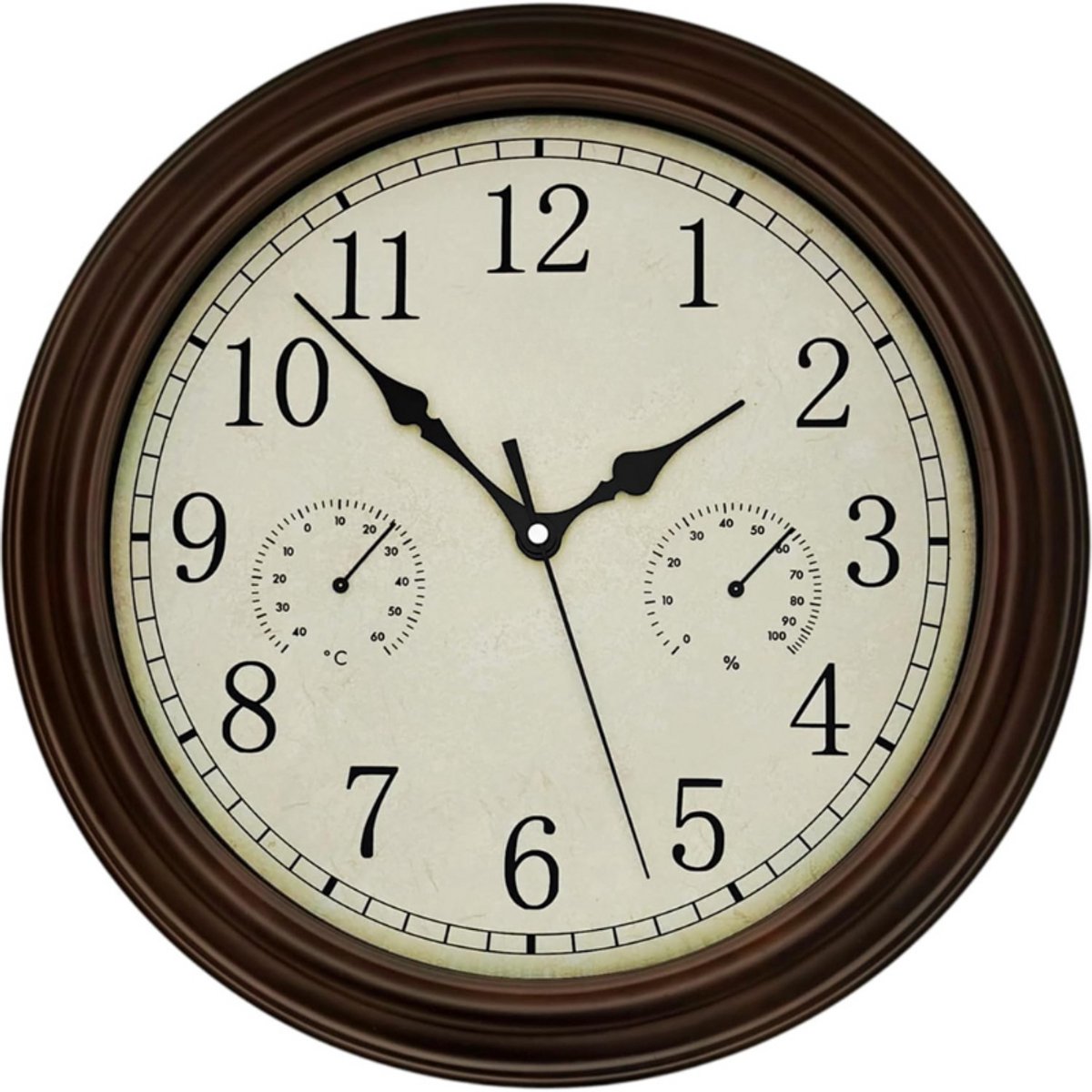 Vintage Retro Wandklok Met Temperatuurweergave En Hygrometer - Bruine Houten Stil Uurwerk Klok - Thermometer En Vochtmeter Voor Woonkamer En Kantoor