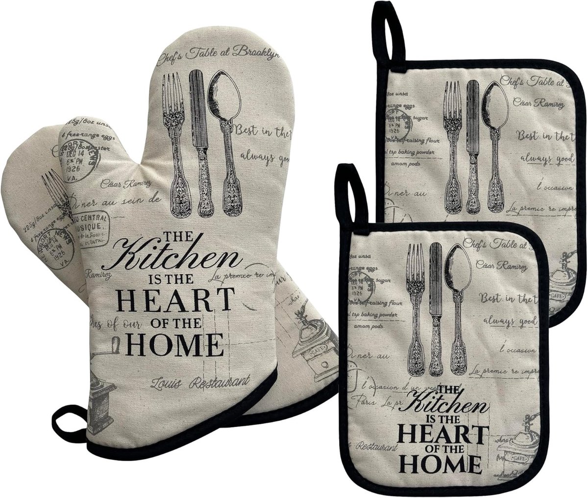Hittebestendige ovenwanten en pannenlappen set - 100% katoen, 32x18 cm