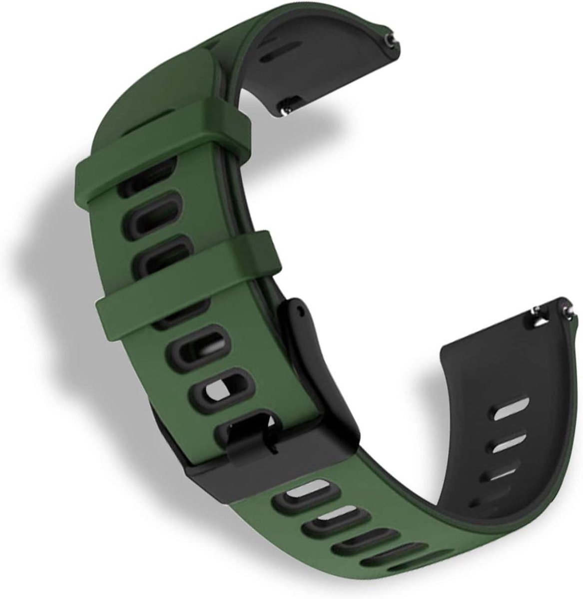 Allecto plus - Siliconen Horlogebandje 20mm Aanzetbreedte - Comfortabel Waterdicht - Sportieve Reservearmband - Unisex - Legergroen Zwart